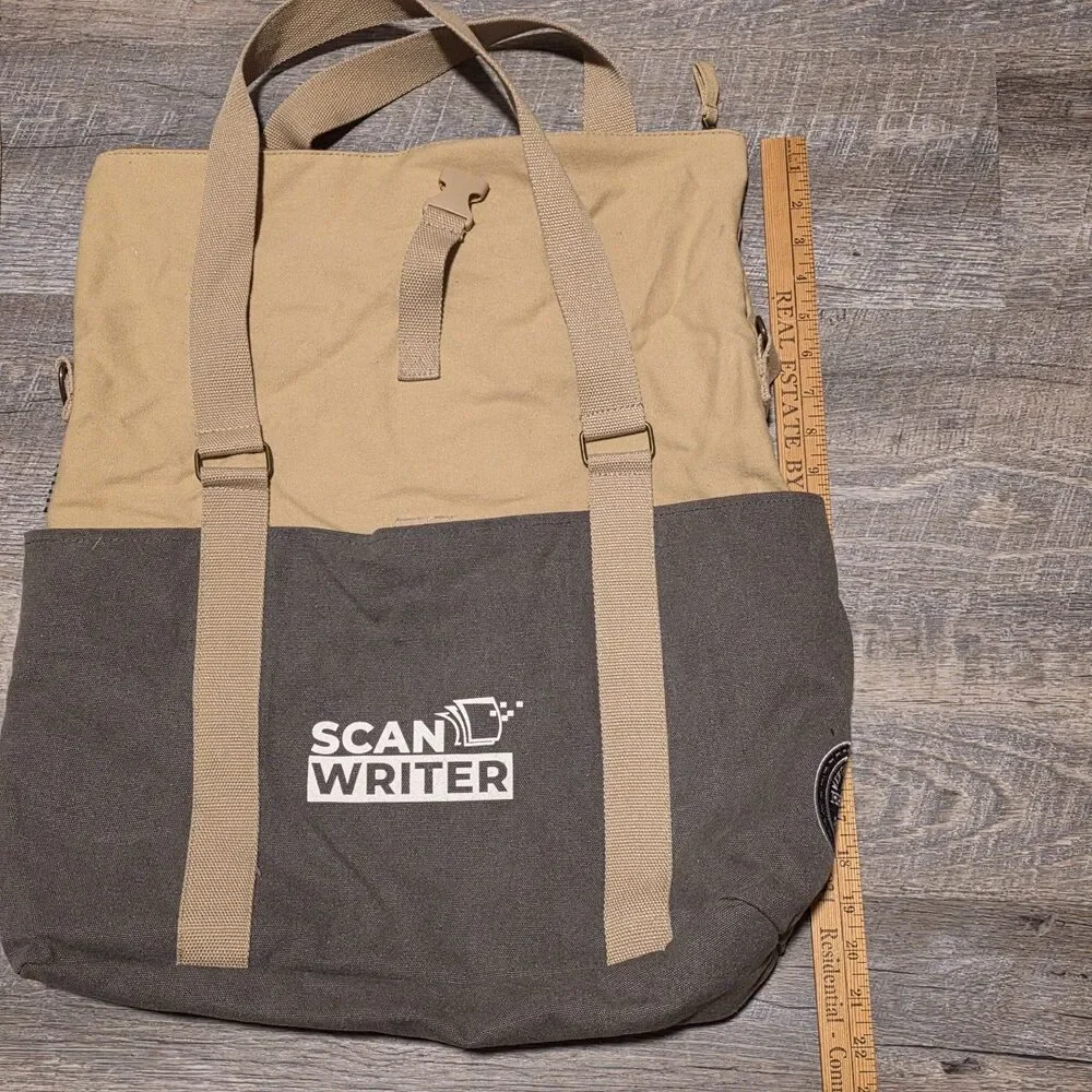 Scan Writer Green Tan Tote Carry Bag Vintage Cotton Field Co Collection 19X6X5